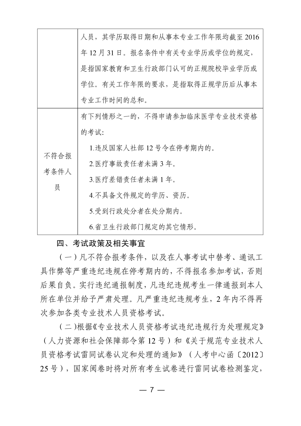 吉林省通化市2017年卫生资格考试报名条件