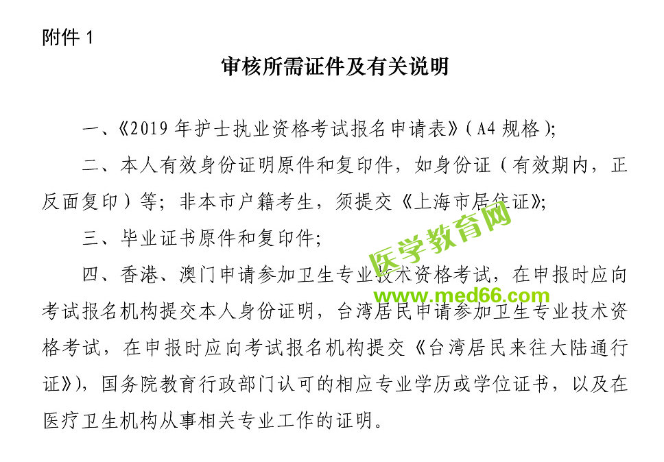 上海2019年护士执业资格考试现场审核