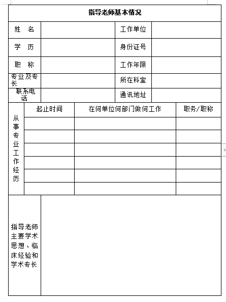 江苏省传统医学师承出师考核申请表（2019年）
