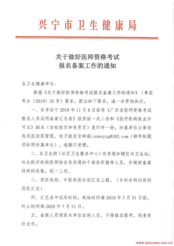 广东省兴宁市2020年医师资格考试报名备案工作通知