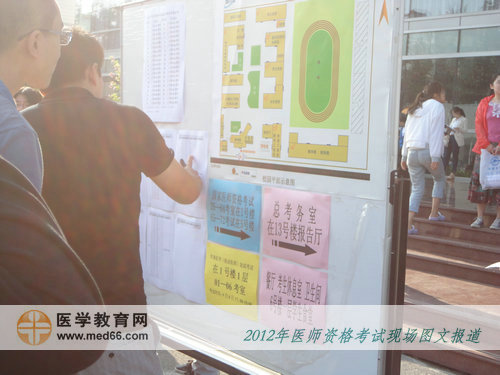 临床医师考生认真查看北京信息职业技术学院考点引导图