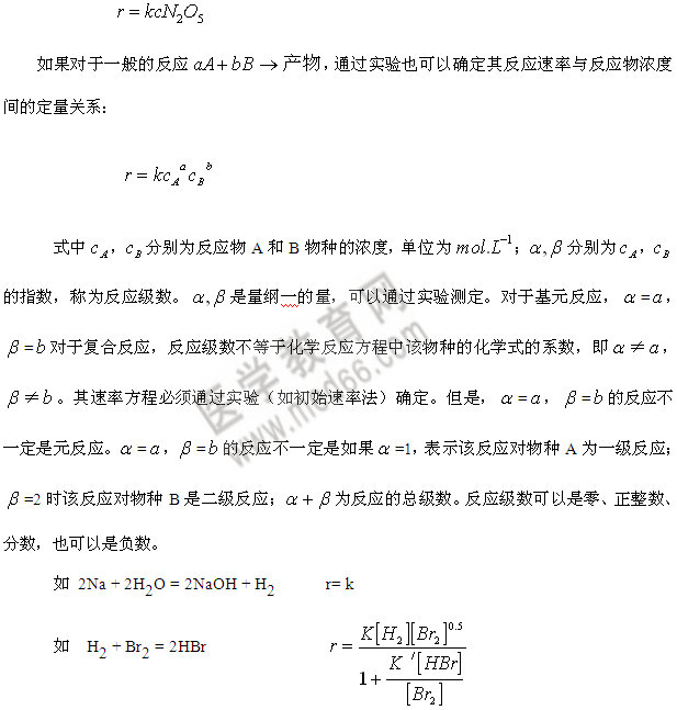 浓度对反应速率的影响-速率方程