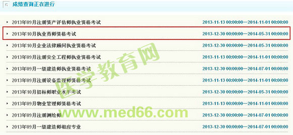 2013年新疆兵团执业药师考试成绩查询入口