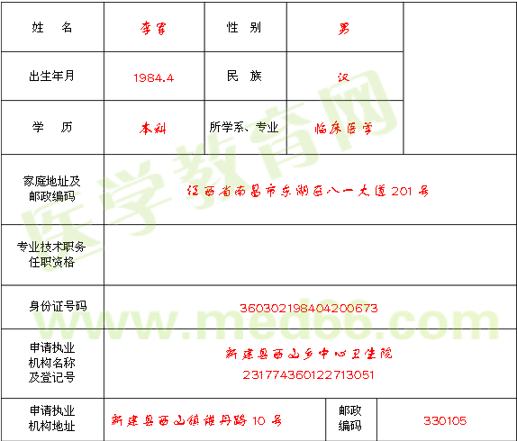医师注册申请模板