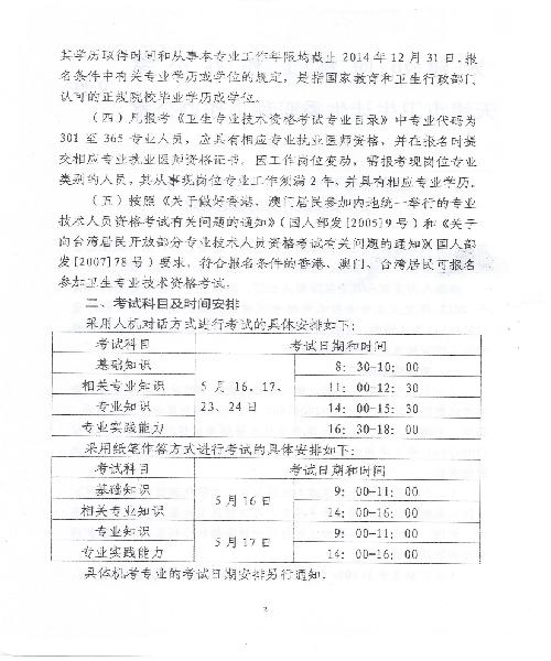 2015年天津卫生资格考试报名时间