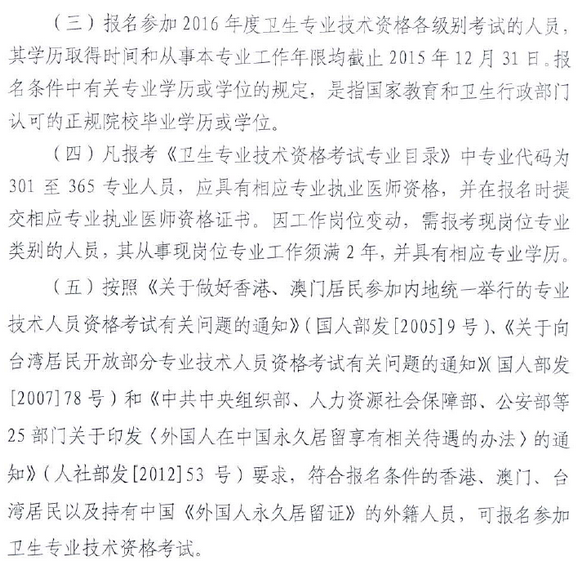 2016年天津市卫生资格考试报名条件