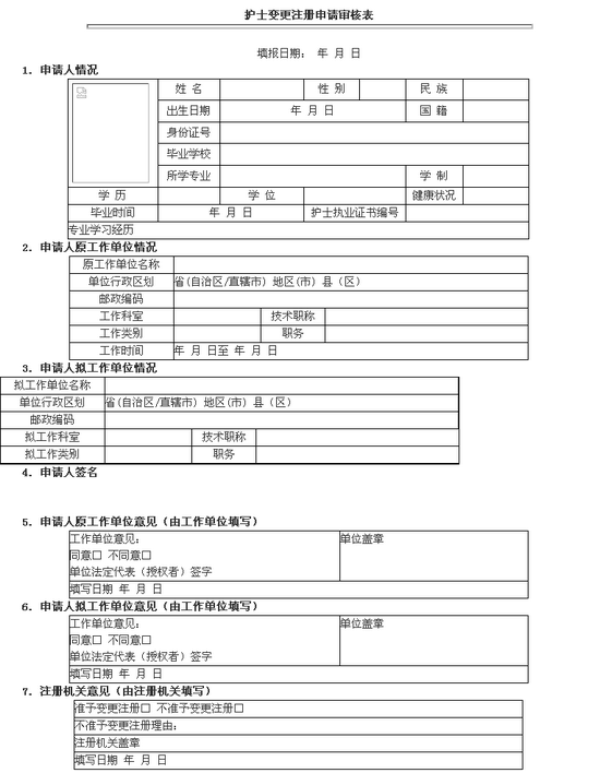 甘肃城中区2015护士变更注册申请审核表
