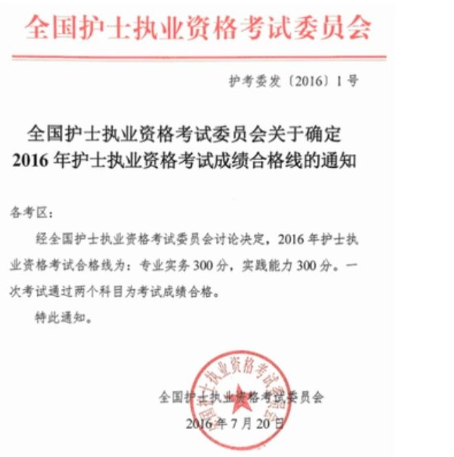 2016年新疆伊犁护士资格考试分数线