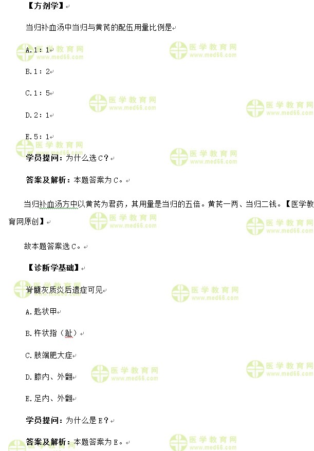 医学教育网中医内科主治医师《答疑周刊》2017年第6期