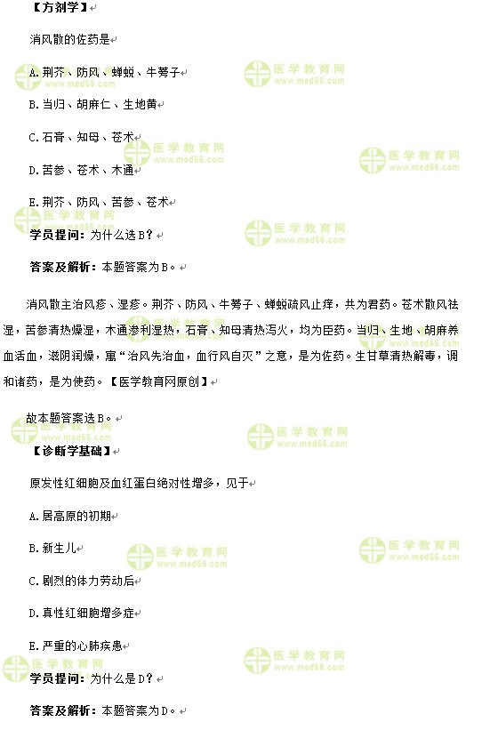 医学教育网中医内科主治医师《答疑周刊》2017年第7期