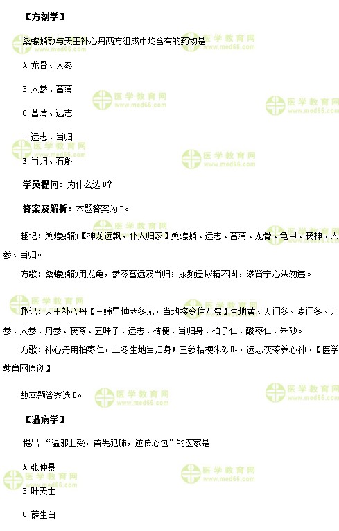 医学教育网中医内科主治医师《答疑周刊》2017年第9期