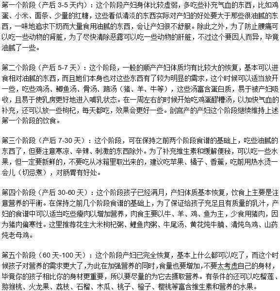 不同阶段如何通过饮食调节产后身体