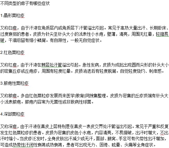 不同类型的痱子有哪些症状