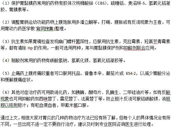 胃炎的几种药物治疗方法