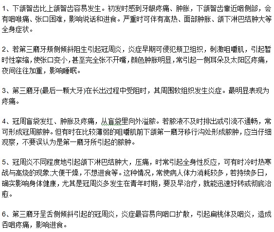 智齿可能影响到患者正常生活的情况