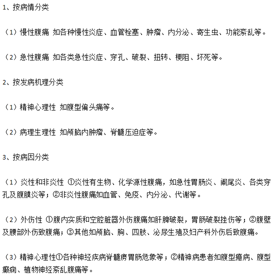 腹痛的不同标准的分类有哪些？分别是什么病因？