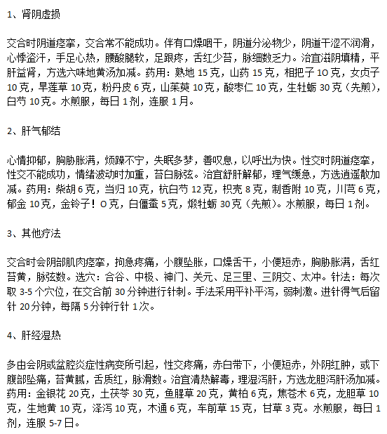 阴道痉挛的中医辨证治疗方法有哪些？