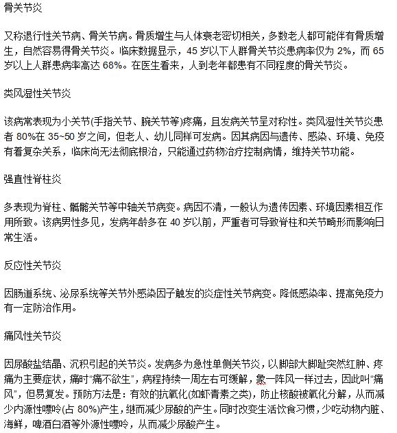 关节炎的分类及其发病的病因介绍