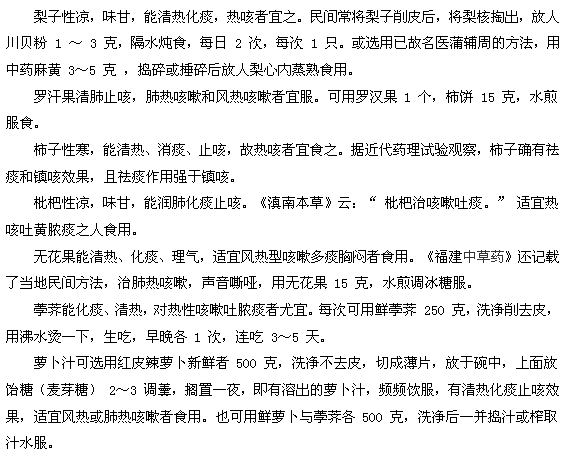 肺热咳嗽吃什么食物好？