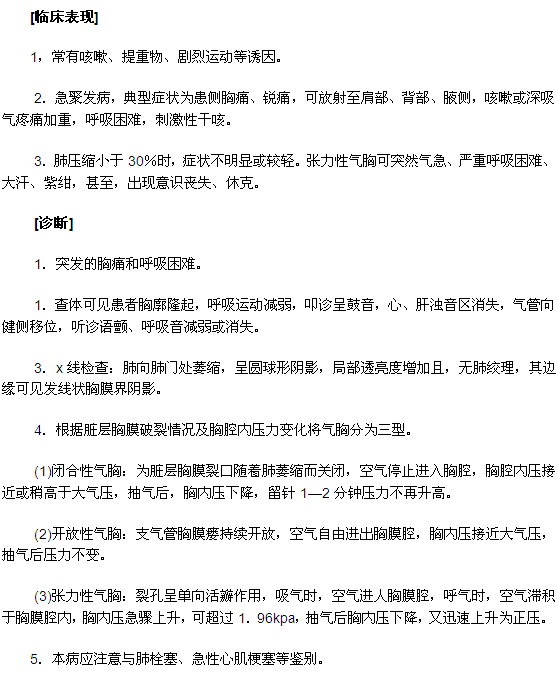 气胸的临床表现及其诊断