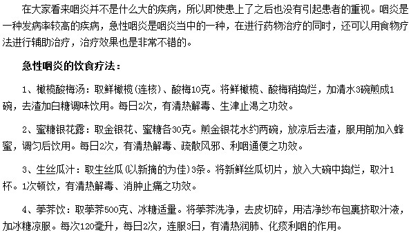 哪些饮食疗法对急性咽炎的治疗有帮助
