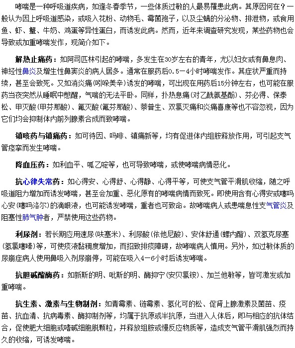 哮喘患者要禁忌哪些药物会使病情恶化