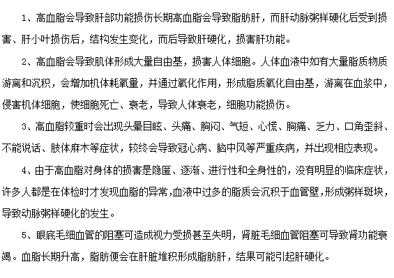 高血脂会对身体造成这五大类伤害