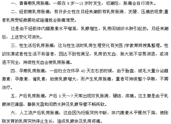 女性乳房胀痛的六个时期都是什么
