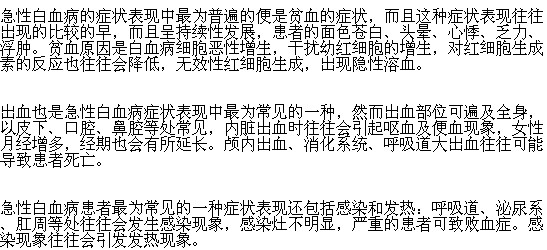 急性白血病的症状表现有哪些？