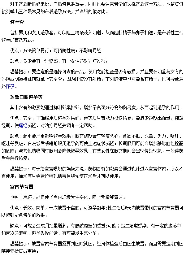 产后避孕的方法都有哪些