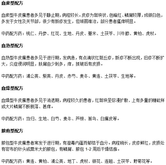 对于不同类型牛皮癣的中药对症配方