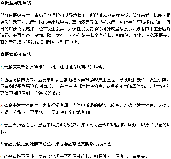 直肠癌的早期和晚期有哪些症状