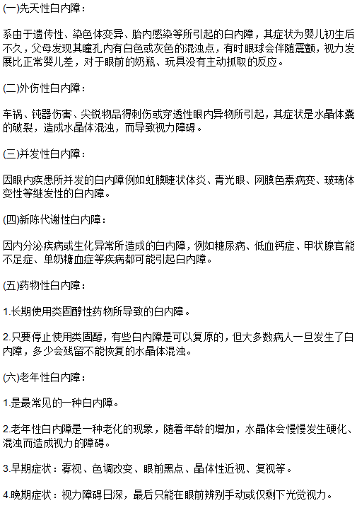 六种白内障的症状