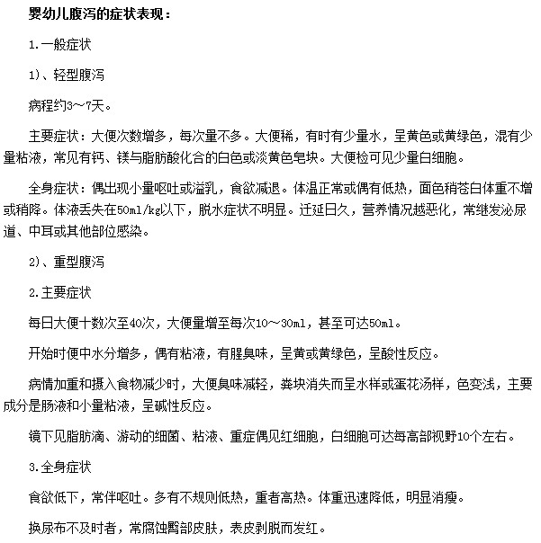 婴幼儿腹泻有哪几类症状表现
