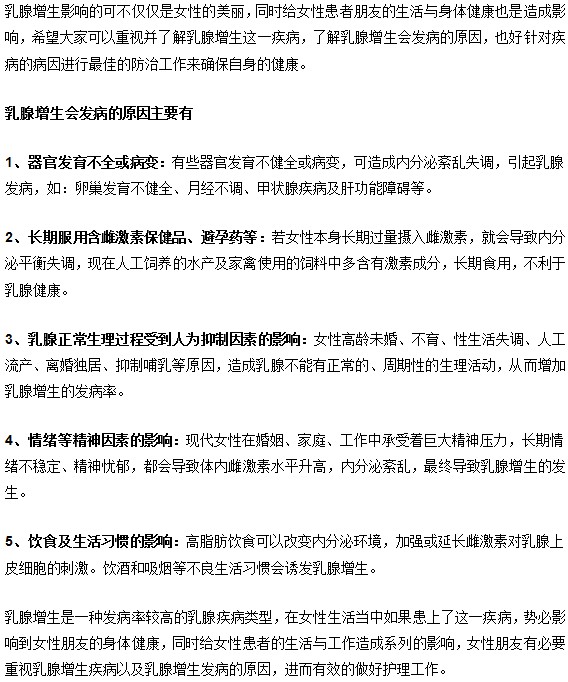 乳腺增生的发病情况