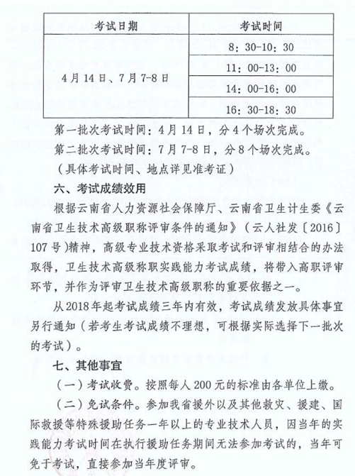 云南省2018年卫生技术高级职称实践能力考试的通知
