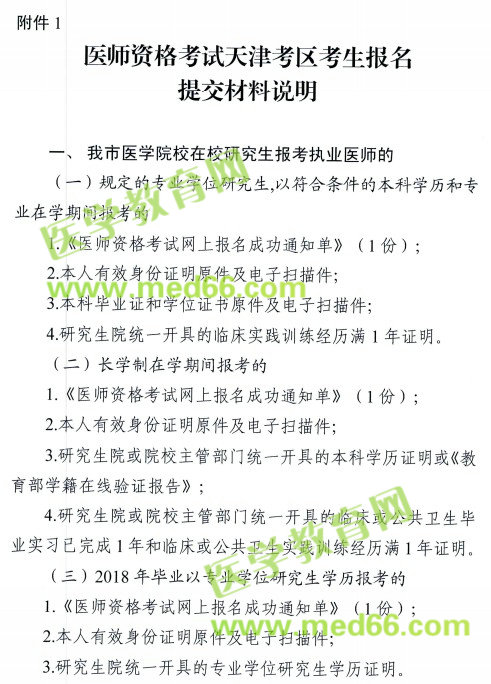天津市2018年医师资格考试报名及现场审核安排