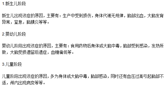 不同阶段引起小儿惊厥的原因是什么？
