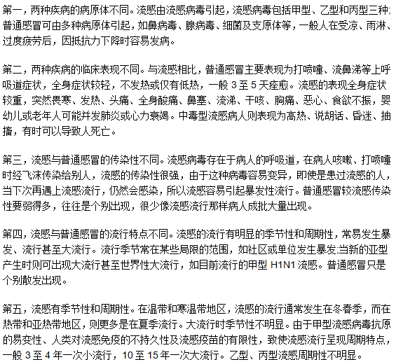普通的感冒和流感的区别是什么？