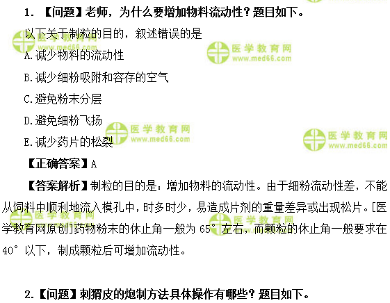 医学教育网初级中药士:《答疑周刊》2019年第9期