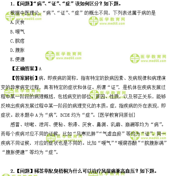 医学教育网初级中药士：《答疑周刊》2019年第14期