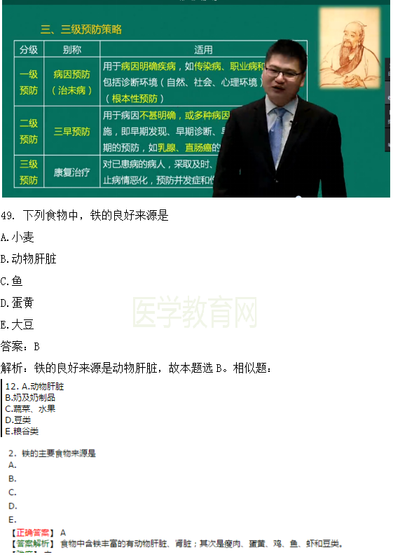 医学教育网课程与2018年临床执业医师试题第二单元图文对比（3）