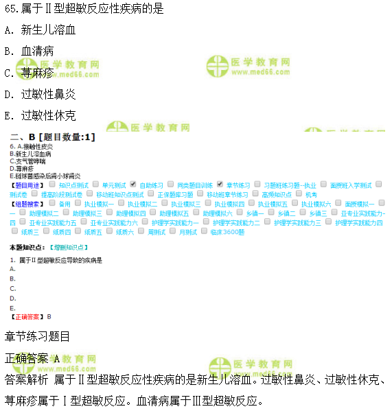 医学教育网课程vs2018年临床执业医师模拟试题第三单元对比（4）