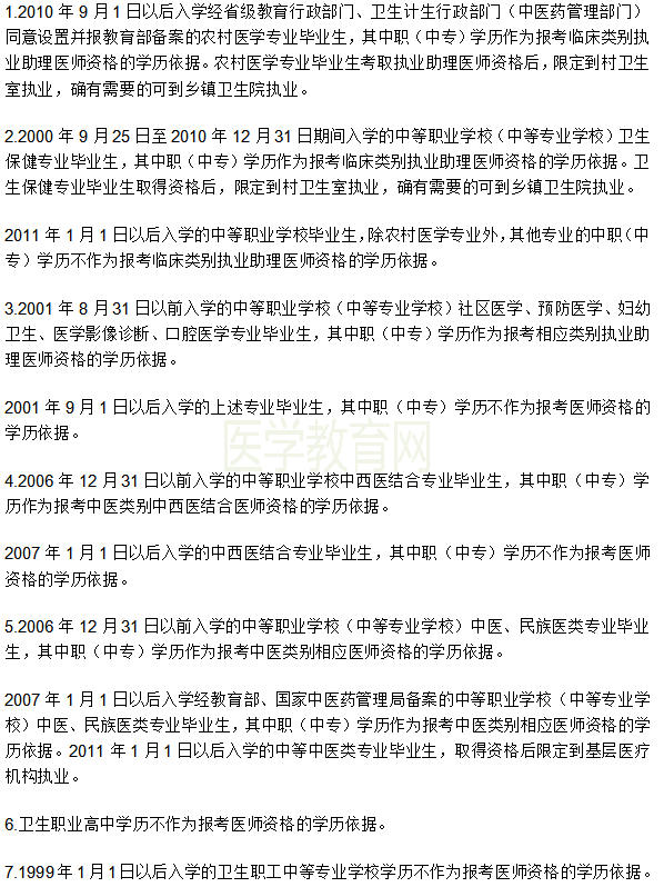 中专生报考浙江省2019年执业助理医师考试条件是