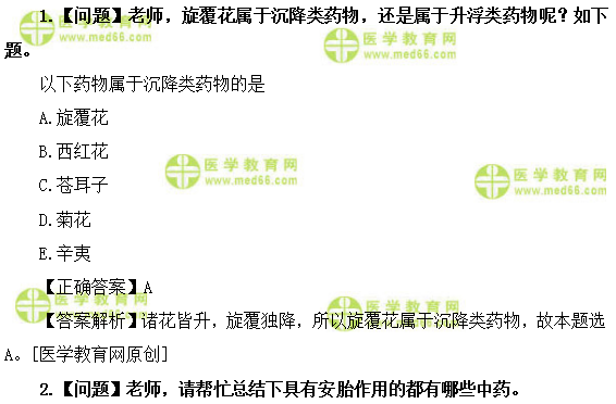 医学教育网主管中药师:《答疑周刊》2019年第32期