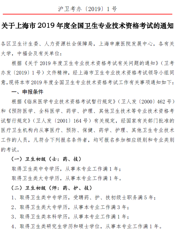 上海考点2019年卫生资格考试报名及现场确认时间|要求
