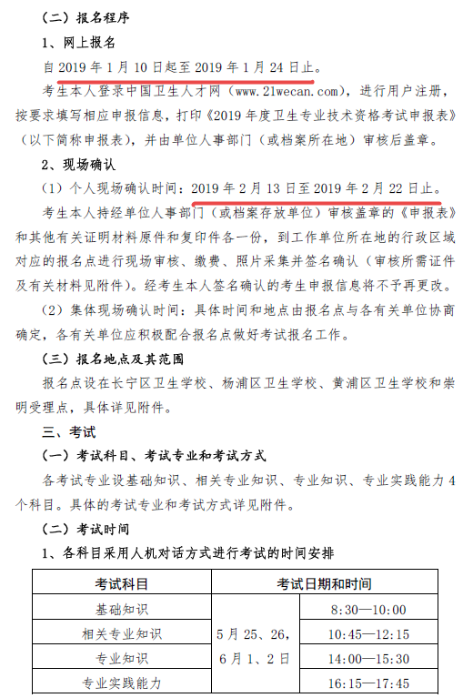 上海考点2019年卫生资格考试报名确认时间