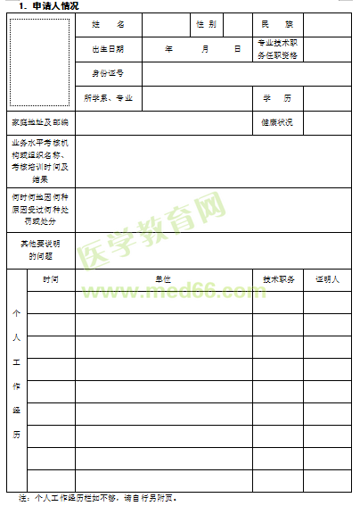 医师执业注册申请审核表