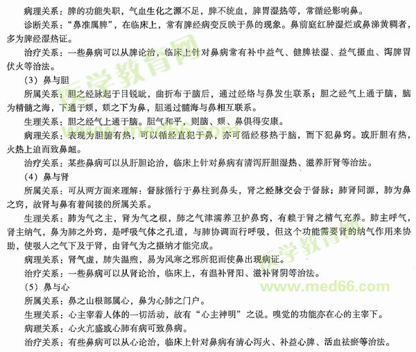 2019年中医专长医师资格考试资料：鼻与脏腑的关系