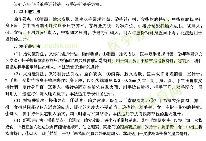 2019年中医医术确有专长《针灸技术》基础知识讲解:毫针进针法